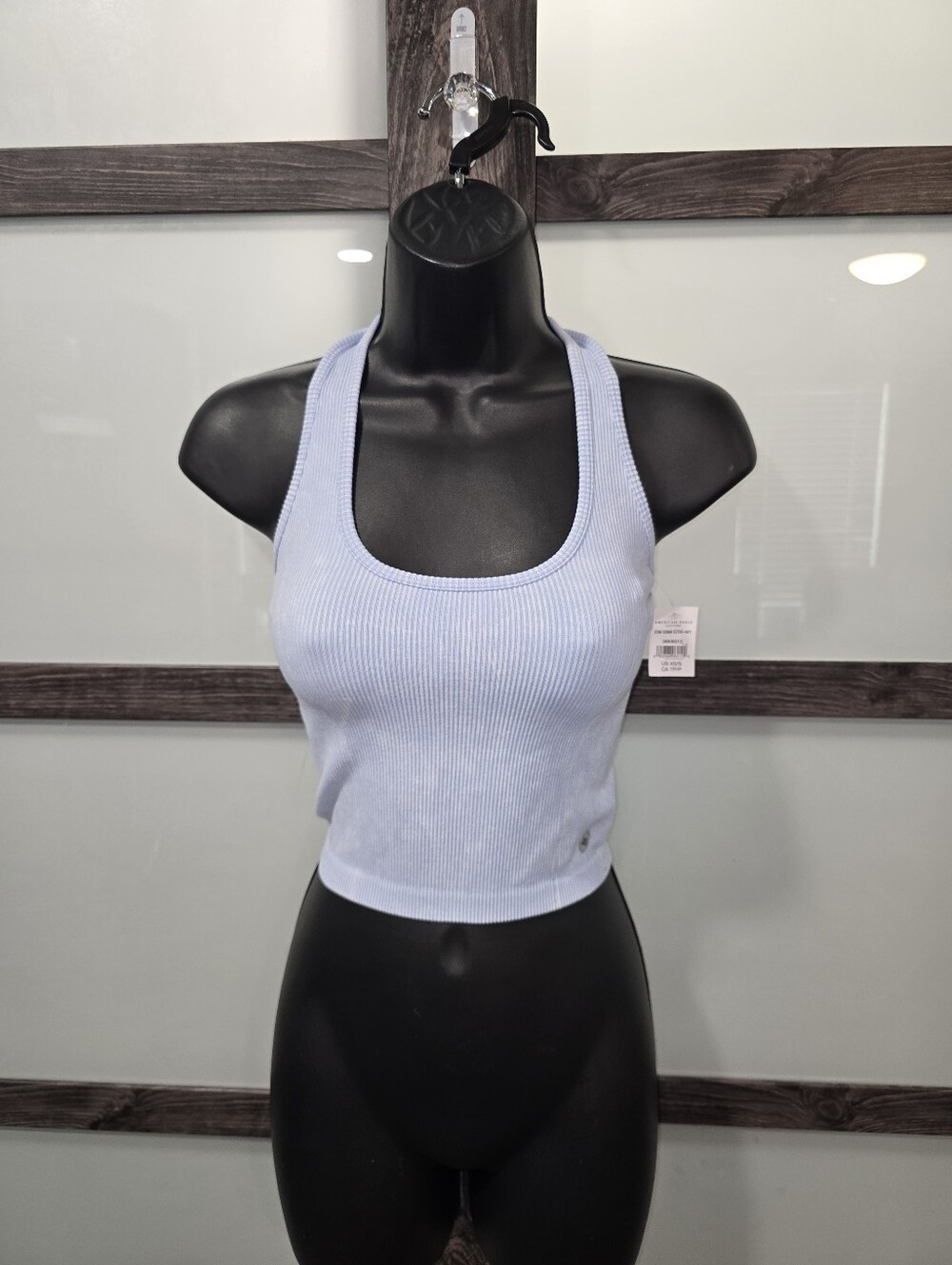 NWT American Eagle Outfitters Light Blue Ribbed Crop Halter Tank Top Sz XS
